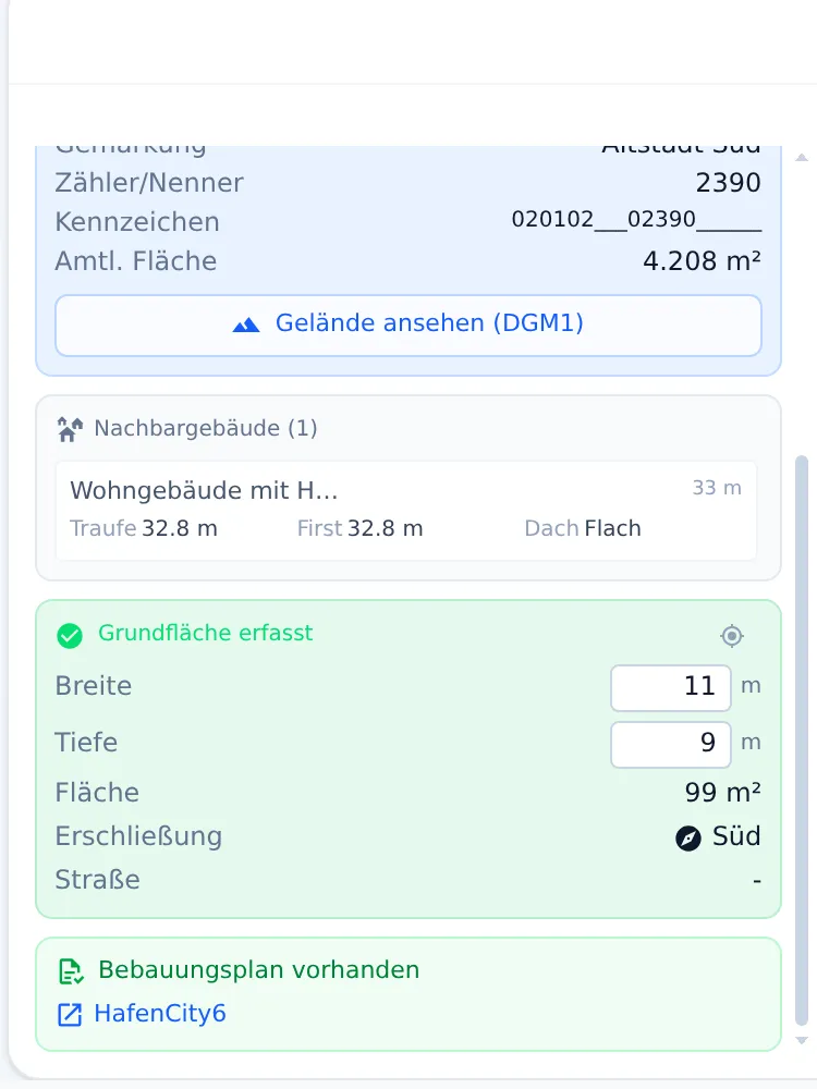 MinoSketch – Anzeige des Bebauungsplans