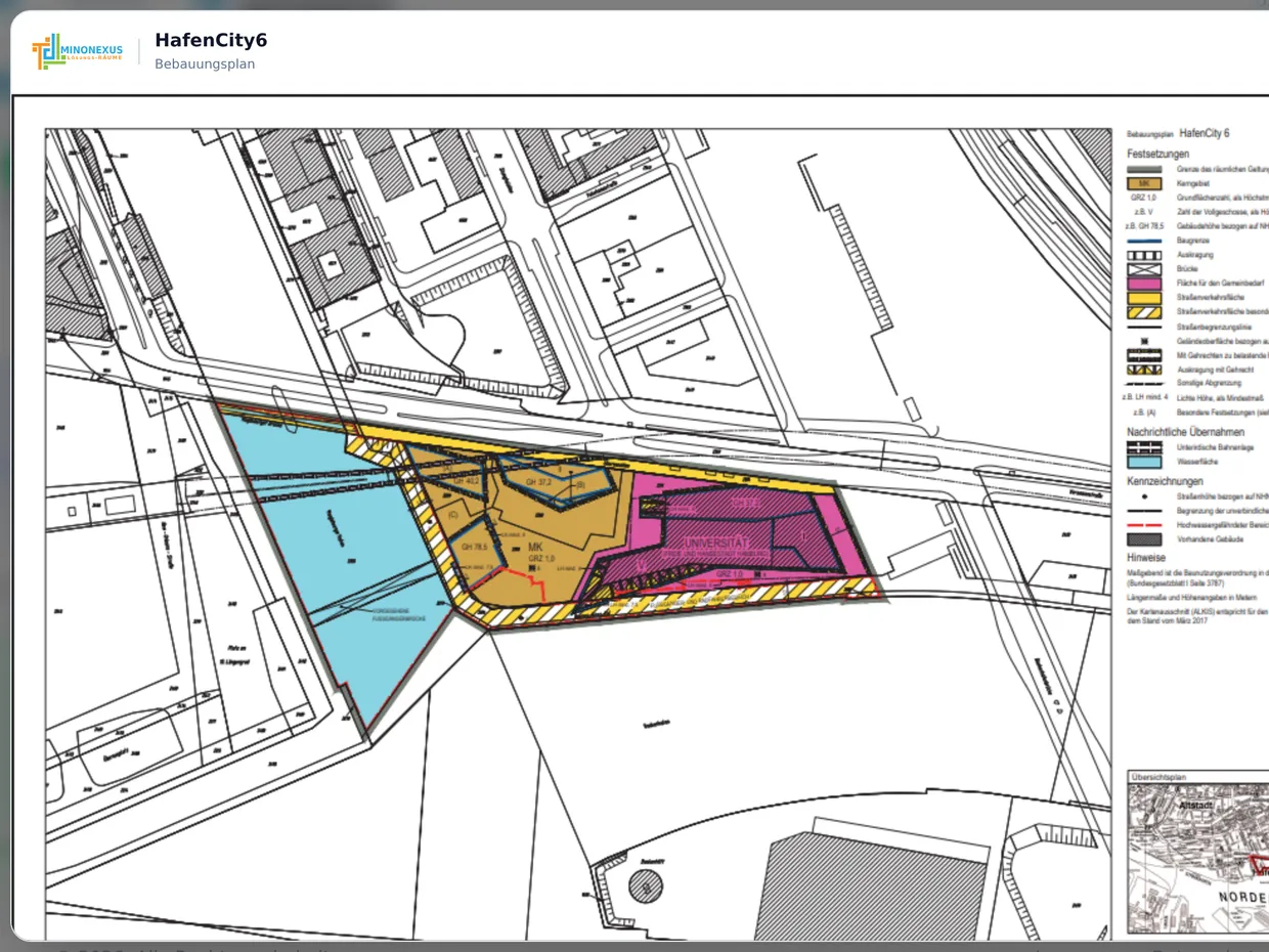 Bebauungsplan HafenCity6 im PDF-Modal von MinoSketch