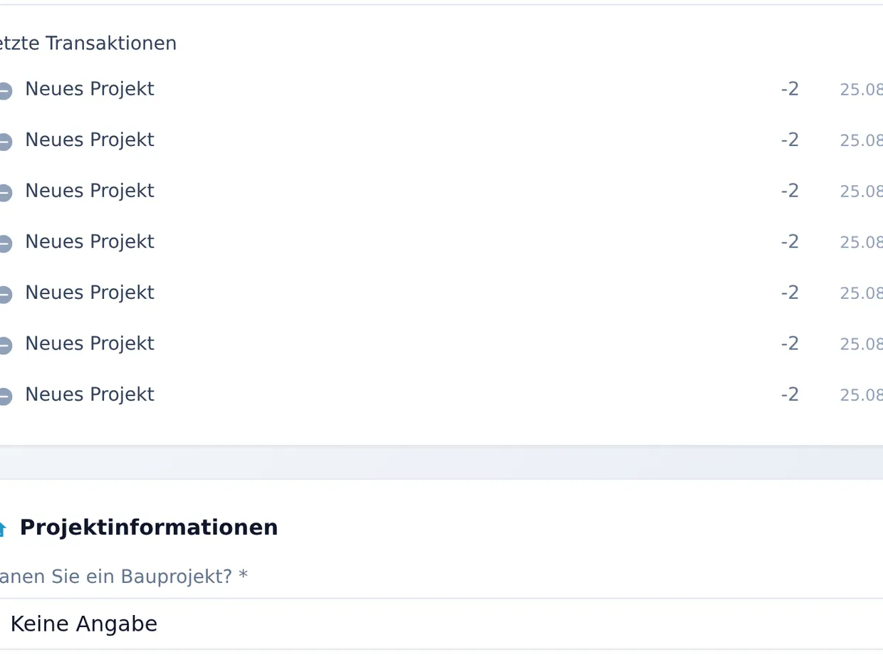 Transaktionshistorie im Nutzungsguthaben