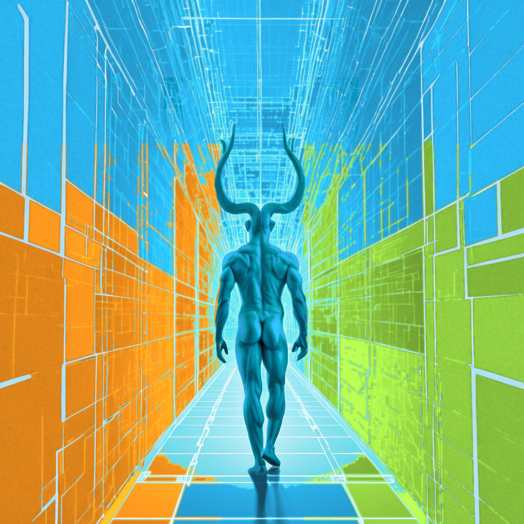 Der Minotaurus im Labyrinth - Illustration in den Minonexus-Farben