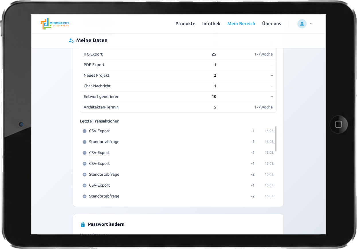 Transaktionshistorie im Nutzungsguthaben